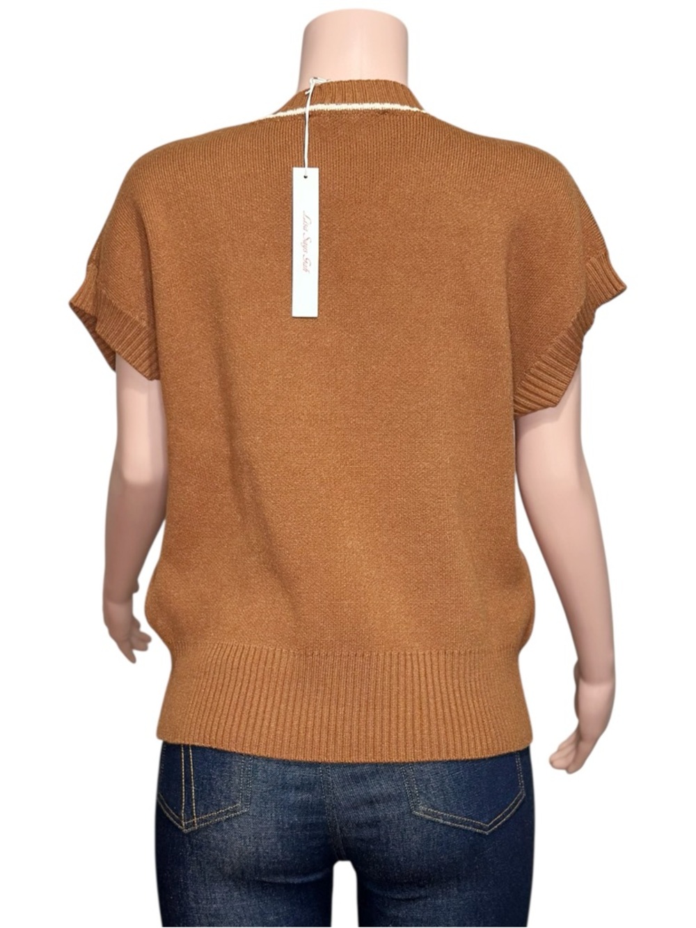 LISA SAYS GAH Fangio Oversized Knit Vest, Fungo Camel, M/L - Picture 8 of 11